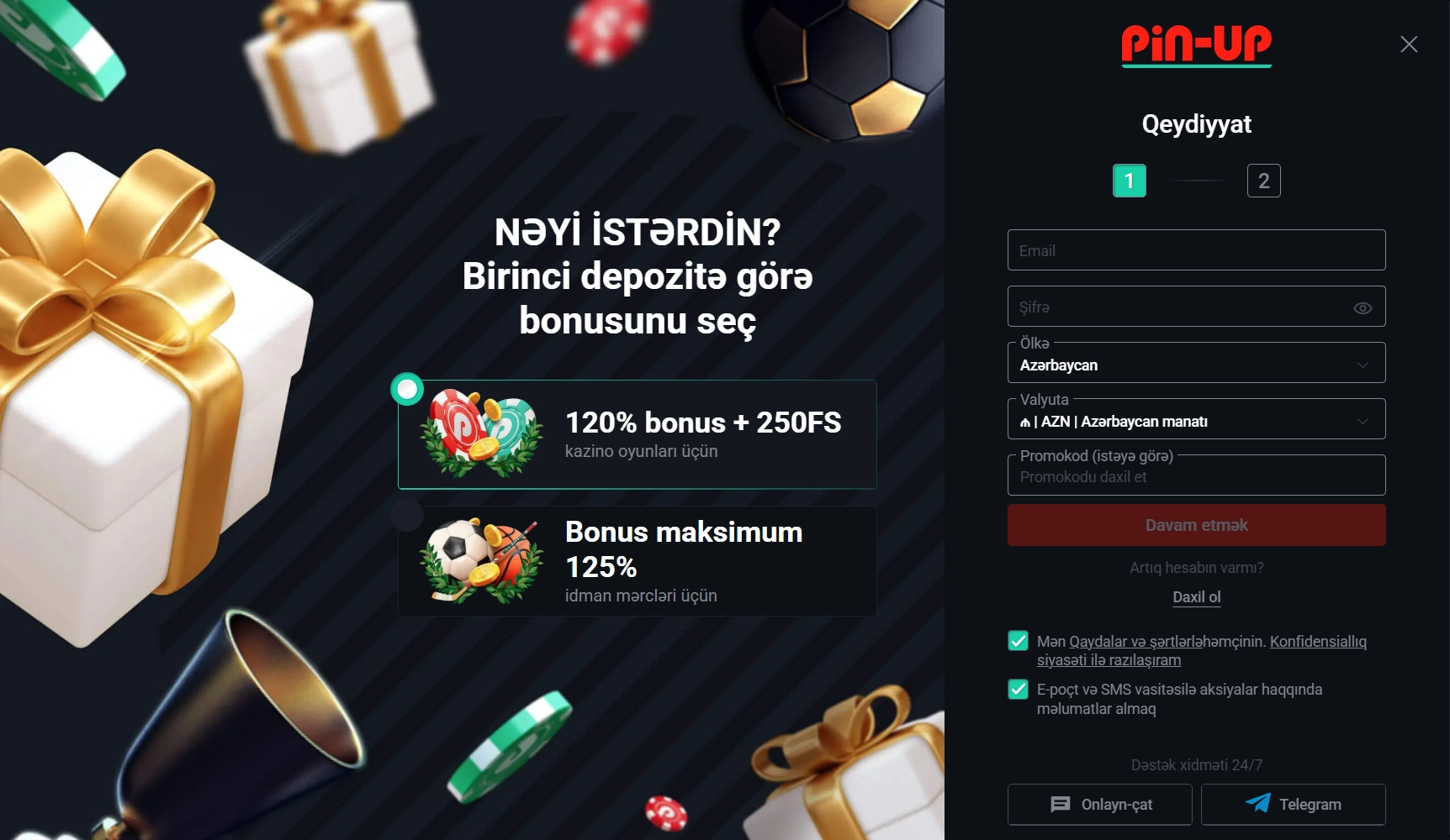 Pin up Casino saytında qeydiyyat